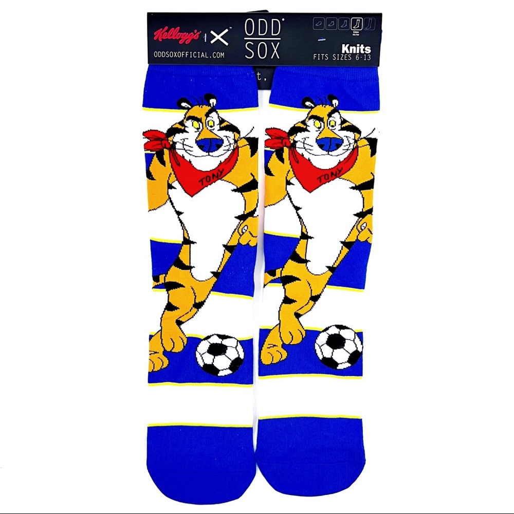 Odd Sox Frosted Flakes Crew Socks Mens Gift Kellogg’s Tony the Tiger Soccer Blue